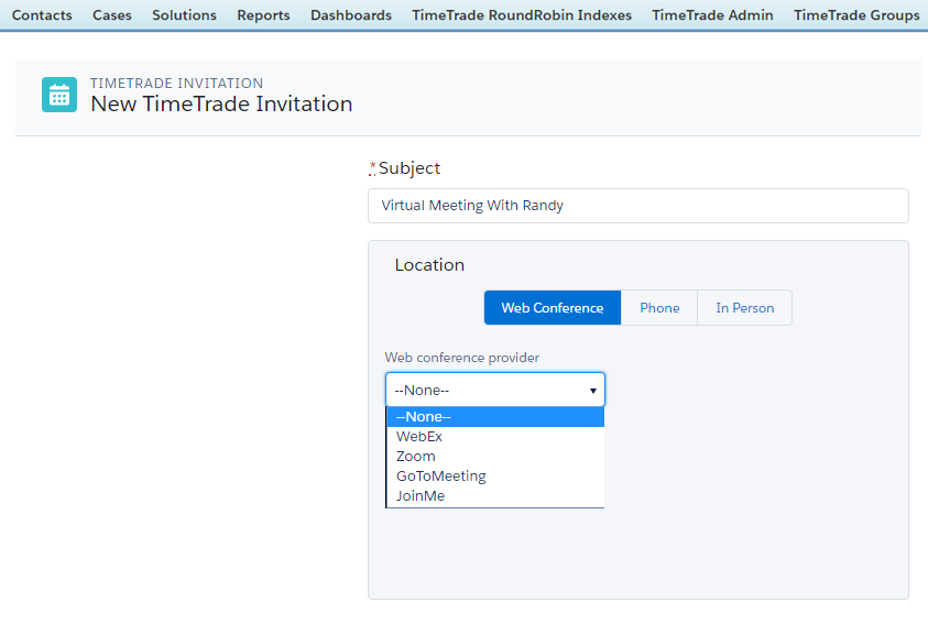 Salesforce invitation with web conferencing