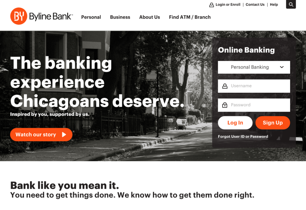 Screenshot of Byline Bank website