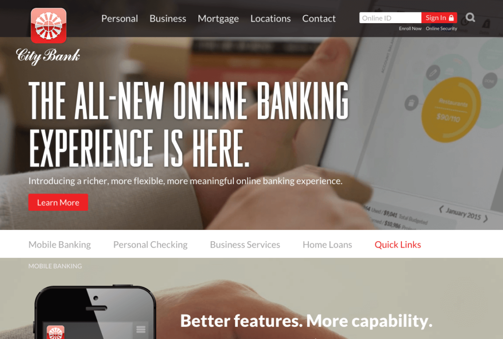 Screenshot of City Bank website