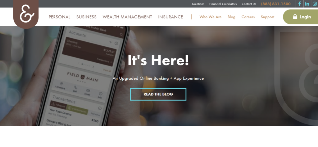 Screenshot of Field & Main Bank website