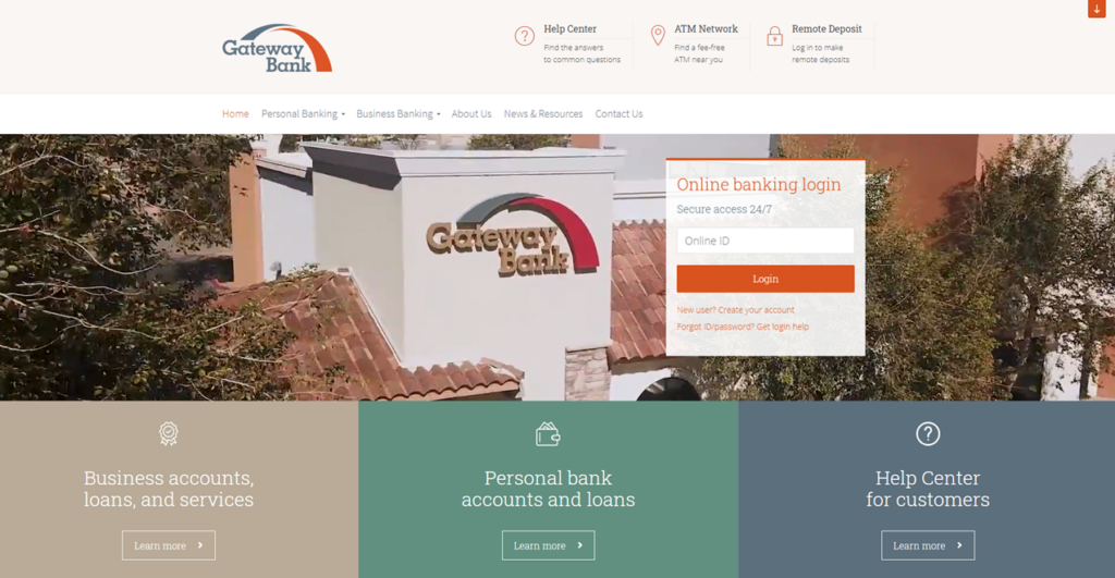 Screenshot of Gateway Bank website