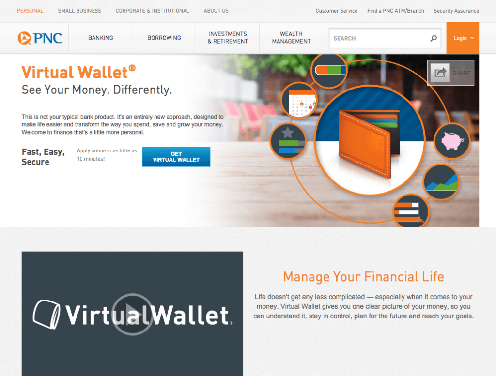Screenshot of PNC Virtual Wallet website
