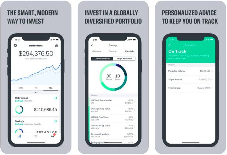 A screenshot of the Betterment banking app