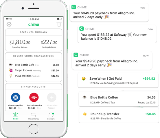A screenshot of the chime banking app