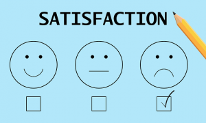 A graphic showing options for customer satisfaction where unsatisfied is checked off