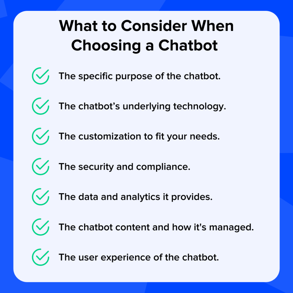 checklist of what banks and credit unions should consider when choosing a chatbot