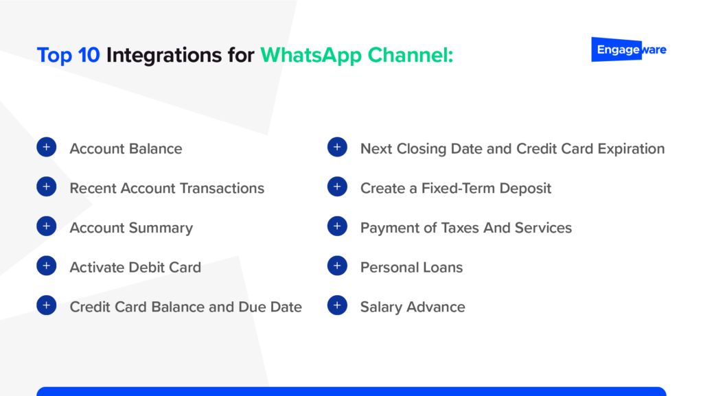 graphic of 10 integrations that can be used for WhatsApp