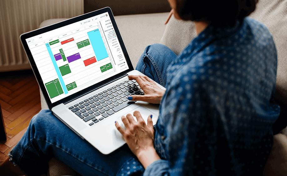 Casual woman working on a couch