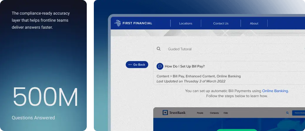 Knowledge management interface displaying original question, answer, and supporting links.