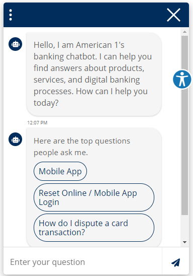 american 1 banking chatbot for customers to self serve